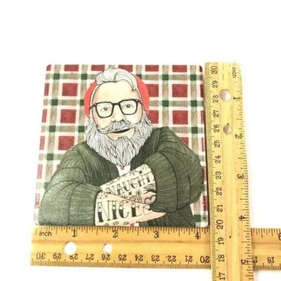 Thirstystone Hipster Tattooed Santa Coasters Set of 4 Stone and Cork Holiday - Picture 9 of 10